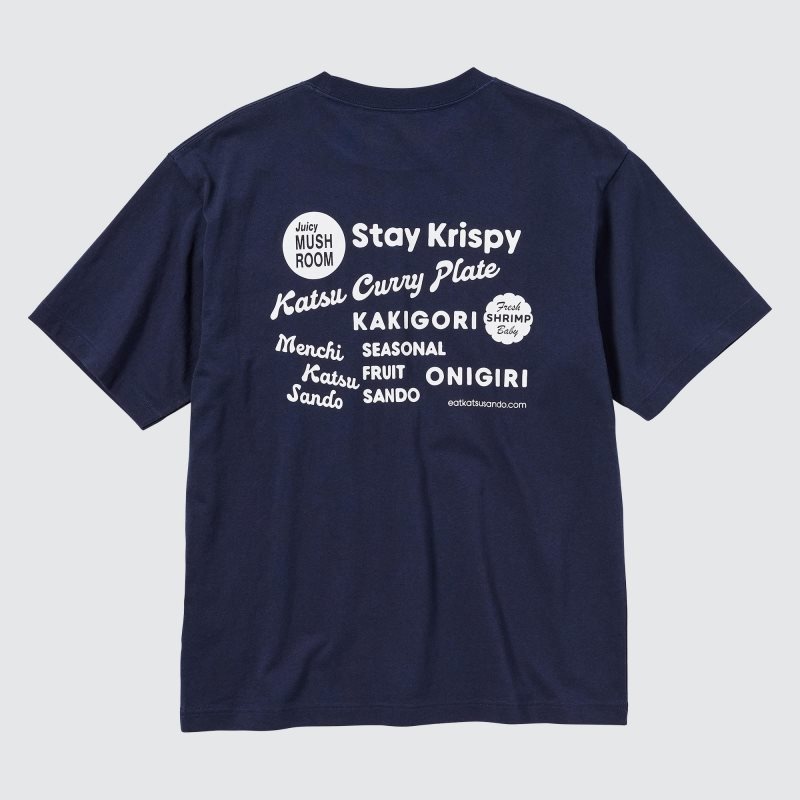 Camiseta Uniqlo L.A. Eats Ut Oversized Short-sleeve Graphic Katsu Sando Hombre Azul Marino | 9424353