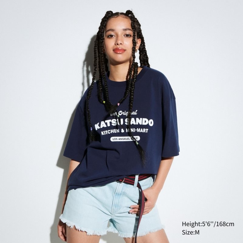 Camiseta Uniqlo L.A. Eats Ut Oversized Short-sleeve Graphic Katsu Sando Hombre Azul Marino | 9424353