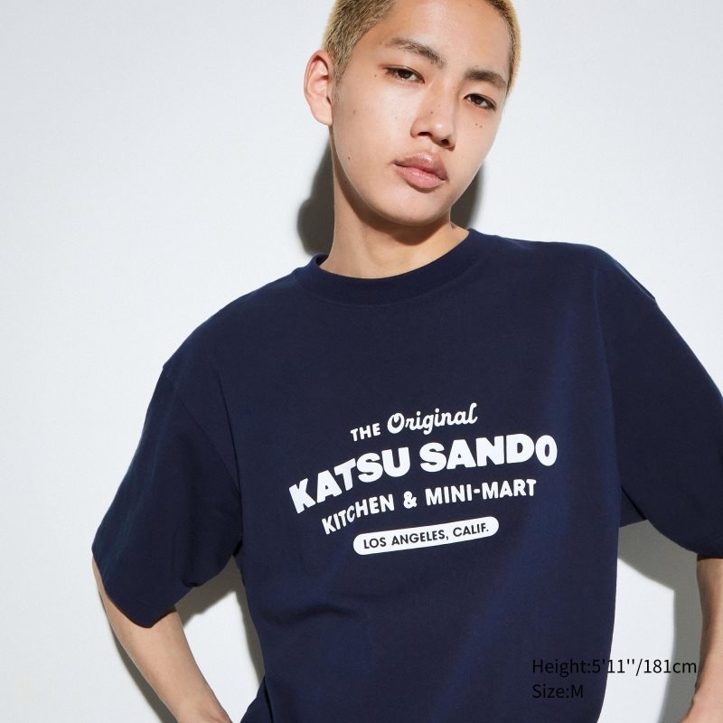 Camiseta Uniqlo L.A. Eats Ut Oversized Short-sleeve Graphic Katsu Sando Hombre Azul Marino | 9424353