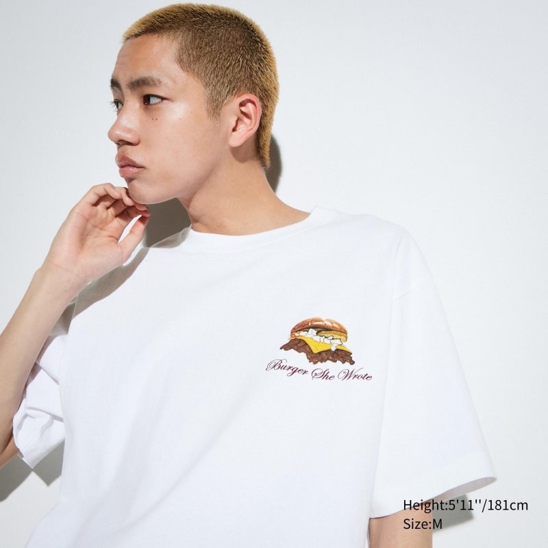 Camiseta Uniqlo L.A. Eats Ut Oversized Short-sleeve Graphic Burger She Wrote Hombre Blancas | 4179607