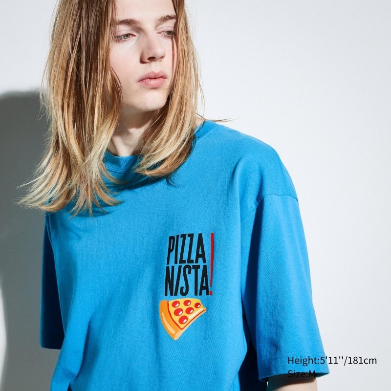 Camiseta Uniqlo L.A. Eats Ut Oversized Short-sleeve Graphic Pizzanista! Hombre Azules | 9704009