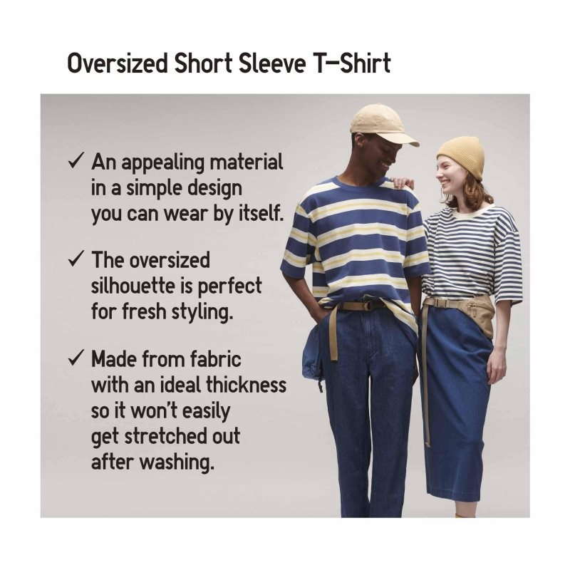 Camiseta Uniqlo Oversized Striped Half-sleeve Hombre Verde | 4225962
