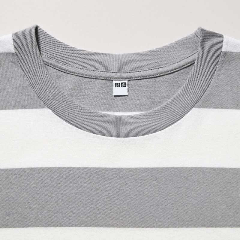 Camiseta Uniqlo Oversized Striped Half-sleeve Hombre Gris | 4453904