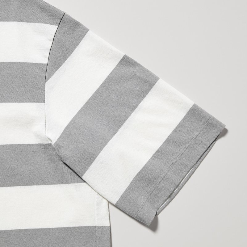 Camiseta Uniqlo Oversized Striped Half-sleeve Hombre Gris | 4453904