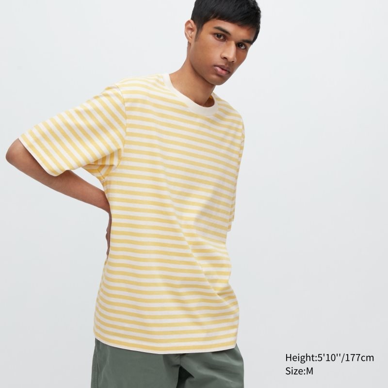 Camiseta Uniqlo Oversized Striped Half-sleeve Hombre Amarillo | 8319381