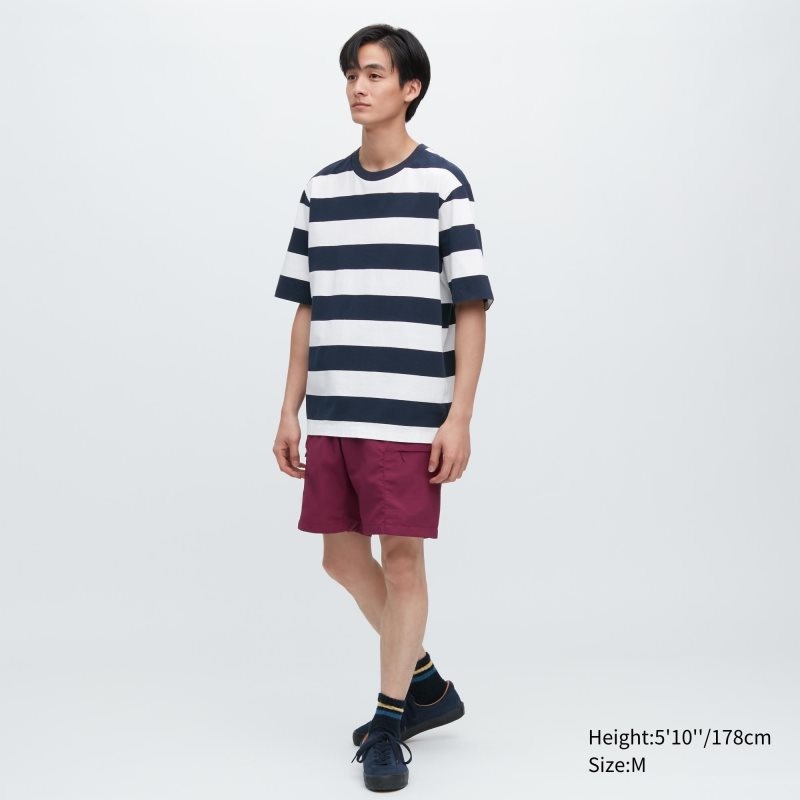 Camiseta Uniqlo Oversized Striped Half-sleeve Hombre Azul Marino | 9559405