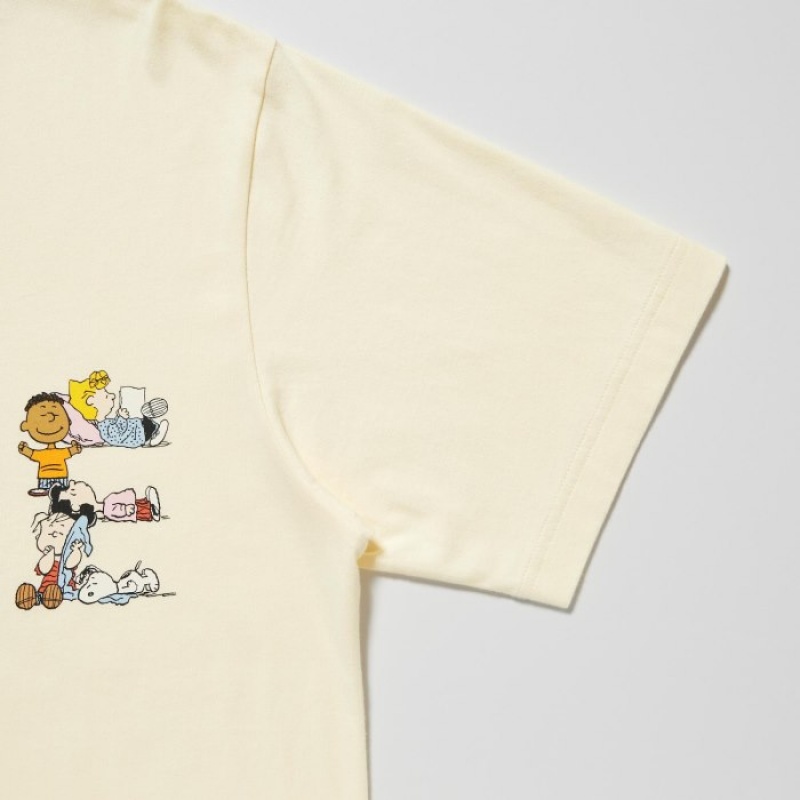 Camiseta Uniqlo PEACE FOR ALL Short-Sleeve Graphic Peanuts Mujer Amarillo | 4645361