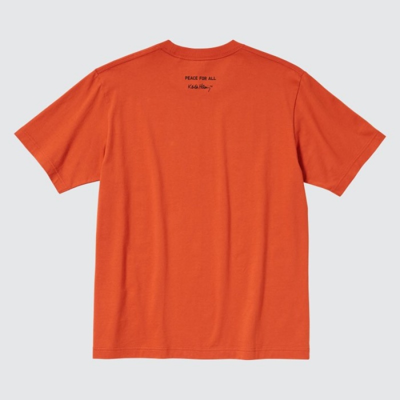 Camiseta Uniqlo PEACE FOR ALL Short-Sleeve Graphic Keith Haring Mujer Naranjas | 7014432