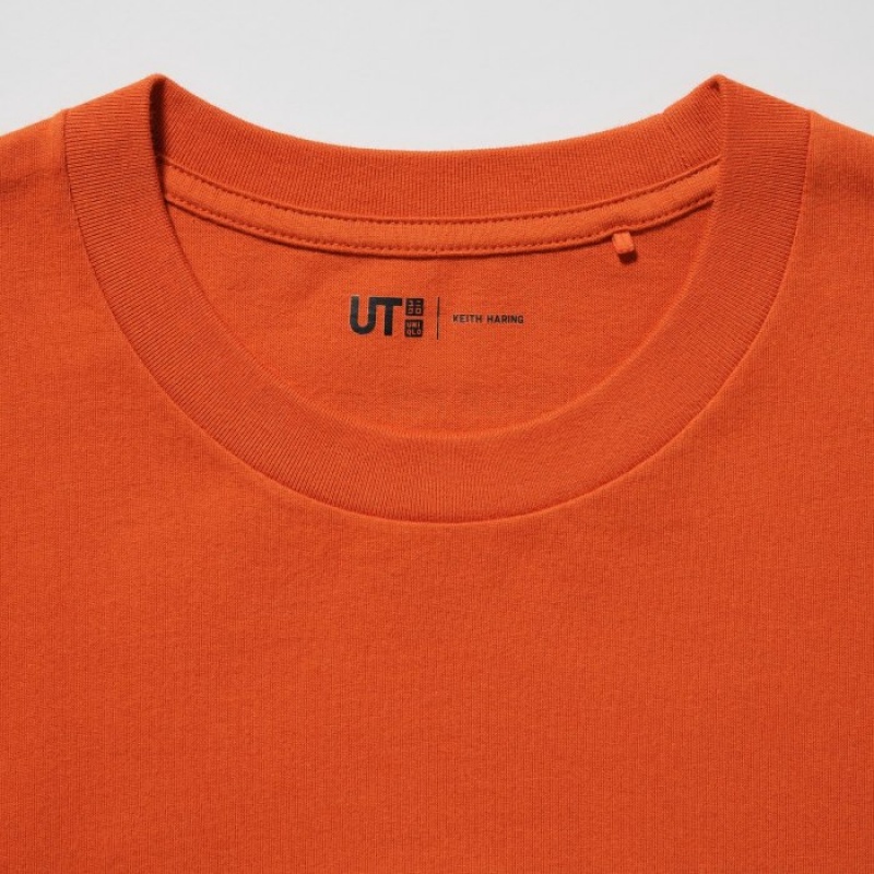 Camiseta Uniqlo PEACE FOR ALL Short-Sleeve Graphic Keith Haring Mujer Naranjas | 7014432