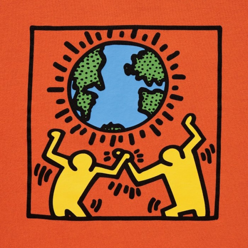 Camiseta Uniqlo PEACE FOR ALL Short-Sleeve Graphic Keith Haring Mujer Naranjas | 7014432