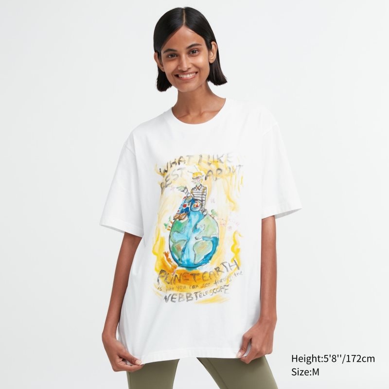 Camiseta Uniqlo Peace For All Francesco Risso Short-sleeve Graphic Hombre Blancas | 7186410