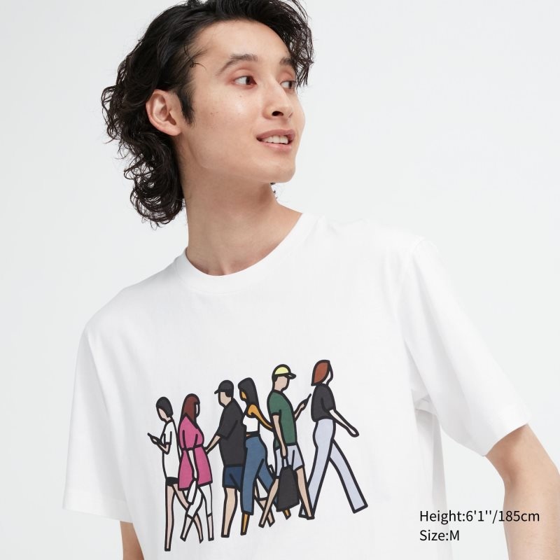Camiseta Uniqlo Peace For All Julian Opie Short-sleeve Graphic Hombre Blancas | 3981640