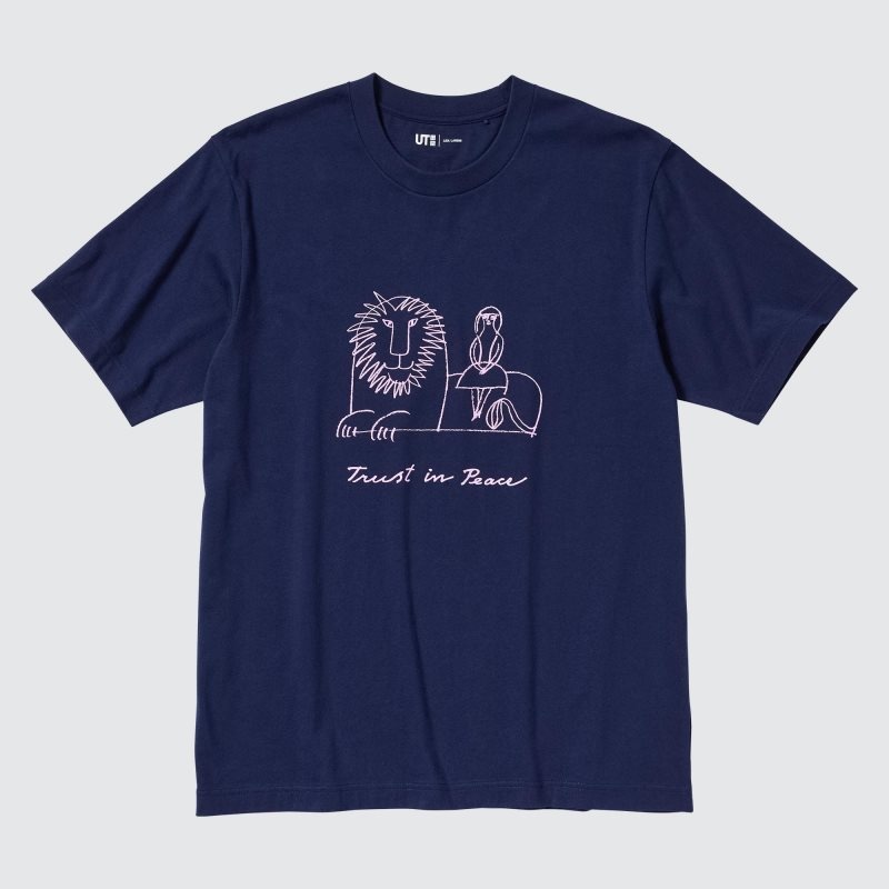 Camiseta Uniqlo Peace For All Lisa Larson Short-sleeve Graphic Hombre Azul Marino | 7271539