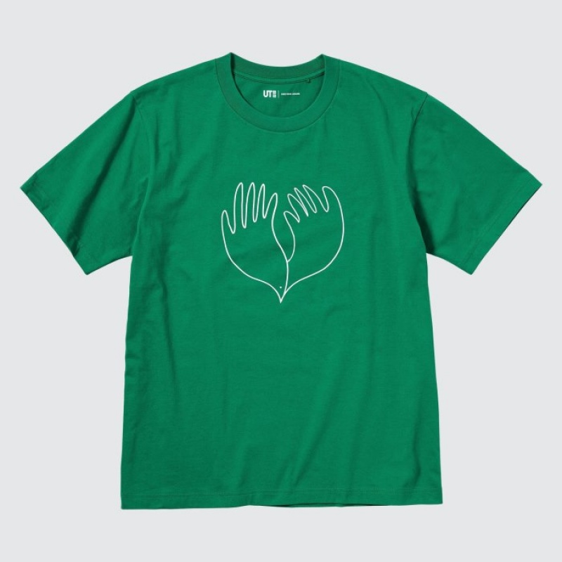 Camiseta Uniqlo Peace For All Short-sleeve Graphic Christophe Lemaire Mujer Verde | 2761392