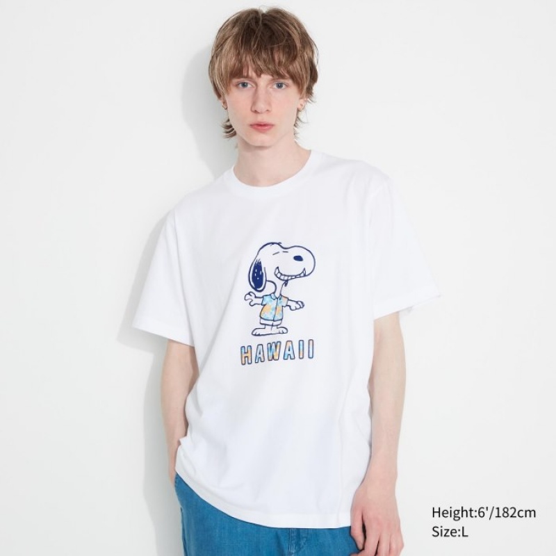 Camiseta Uniqlo Peanuts Hawaii UT Short Sleeve Mujer Blancas | 2699426