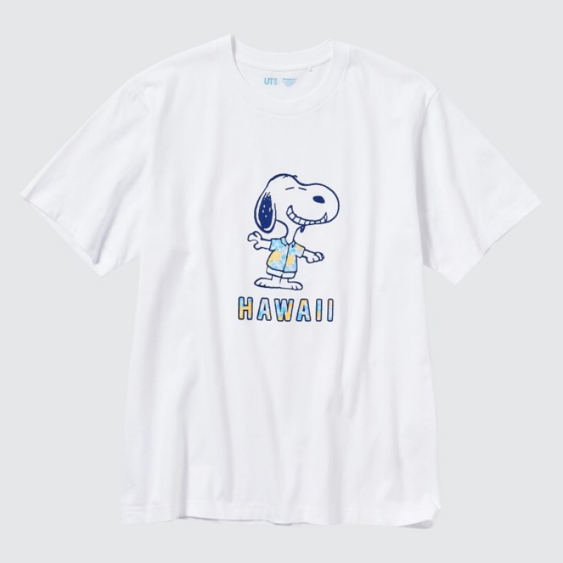 Camiseta Uniqlo Peanuts Hawaii UT Short Sleeve Mujer Blancas | 2699426