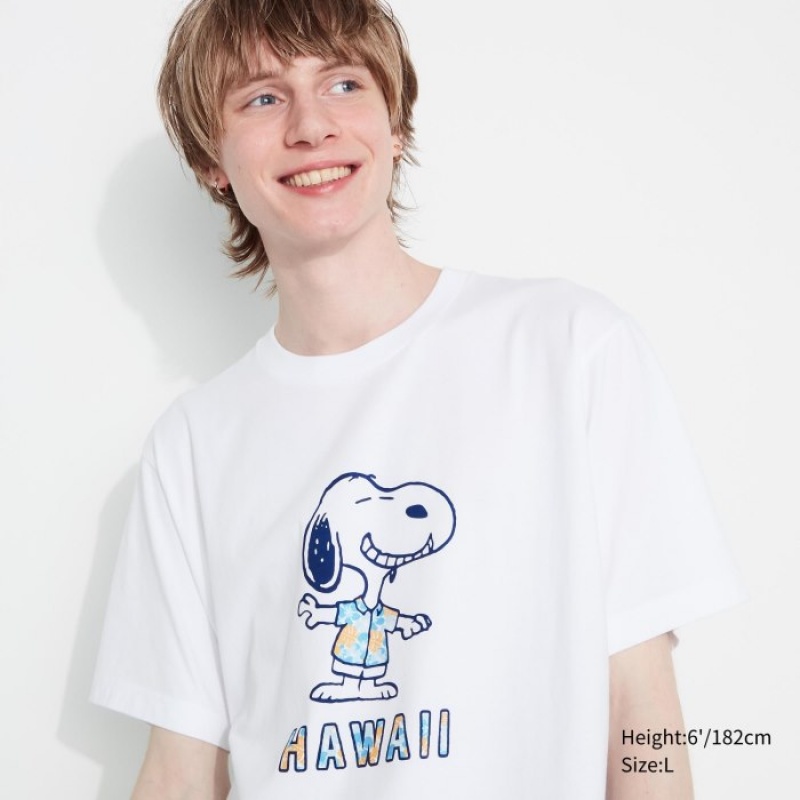 Camiseta Uniqlo Peanuts Hawaii UT Short Sleeve Mujer Blancas | 2699426