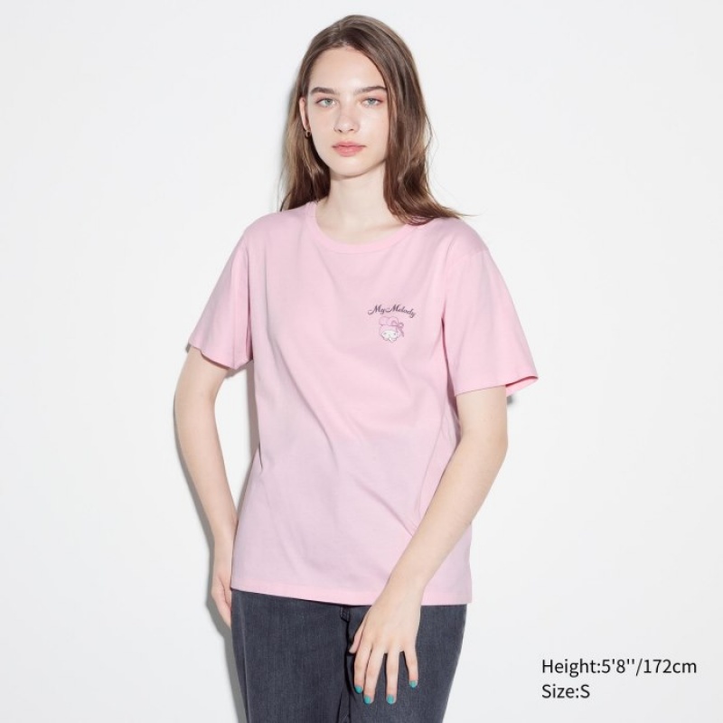 Camiseta Uniqlo Sanrio characters UT Short-Sleeve Mujer Rosas | 7430688
