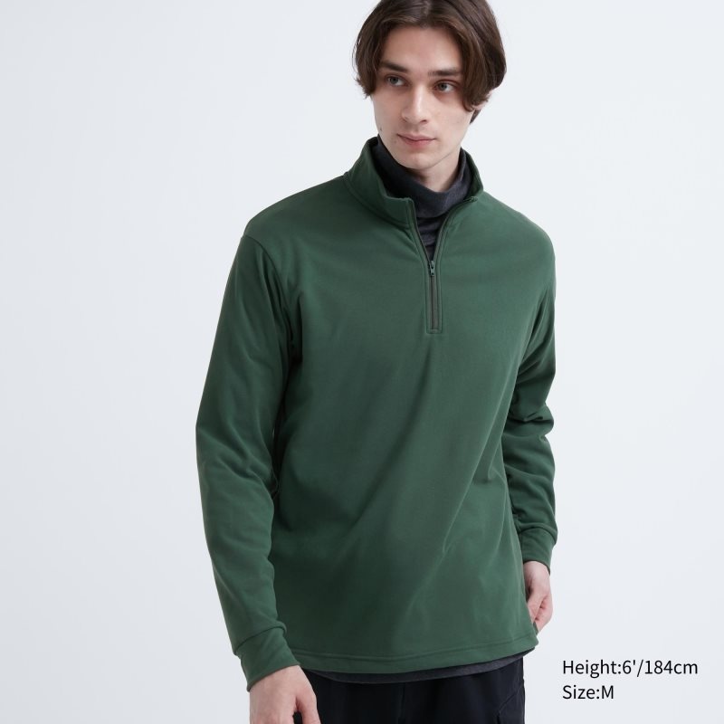 Camiseta Uniqlo Smooth Fleece Half-zip Hombre Verde | 523515