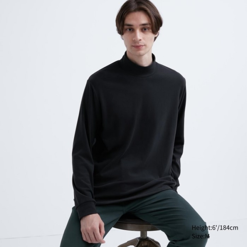 Camiseta Uniqlo Smooth Fleece Mock Neck Long-Sleeve Mujer Negras | 9161350