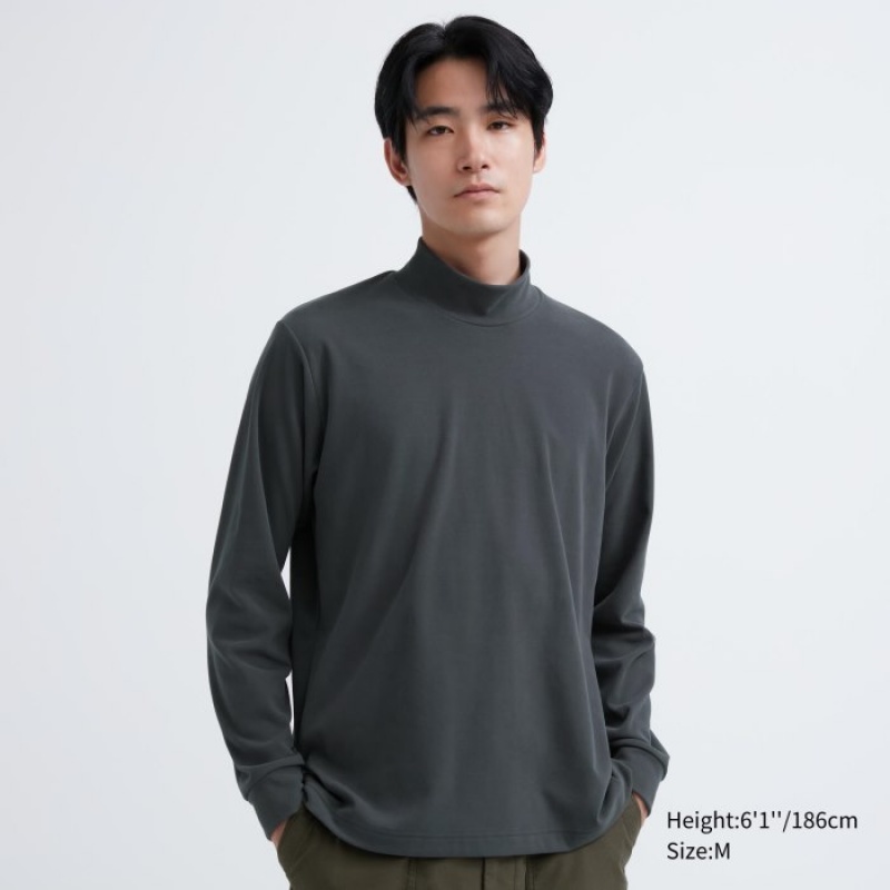 Camiseta Uniqlo Smooth Fleece Mock Neck Long-Sleeve Mujer Gris | 1962490
