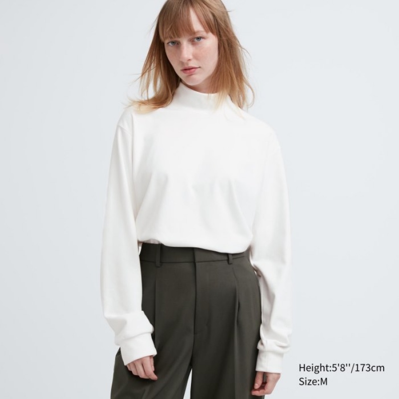 Camiseta Uniqlo Smooth Fleece Mock Neck Long-Sleeve Mujer Blancas | 2336839