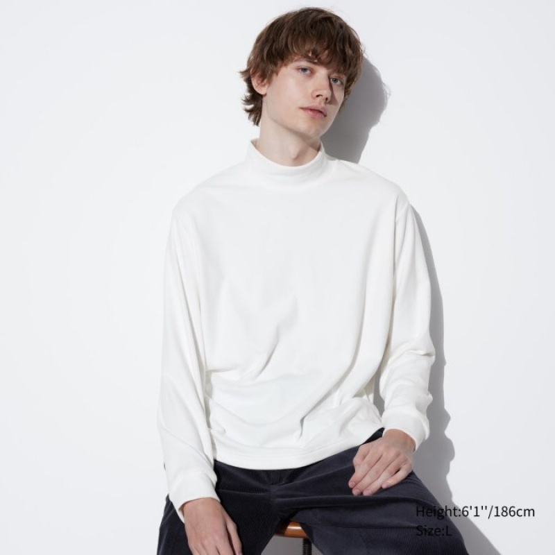 Camiseta Uniqlo Smooth Fleece Mock Neck Long-Sleeve Mujer Blancas | 2336839