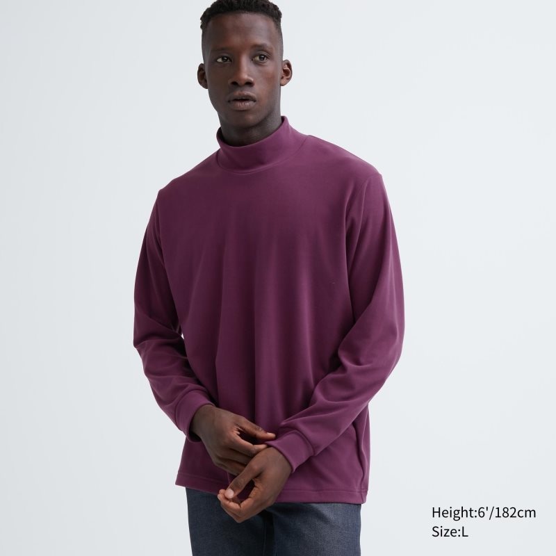 Camiseta Uniqlo Smooth Fleece Mock Neck Hombre Moradas | 2072155