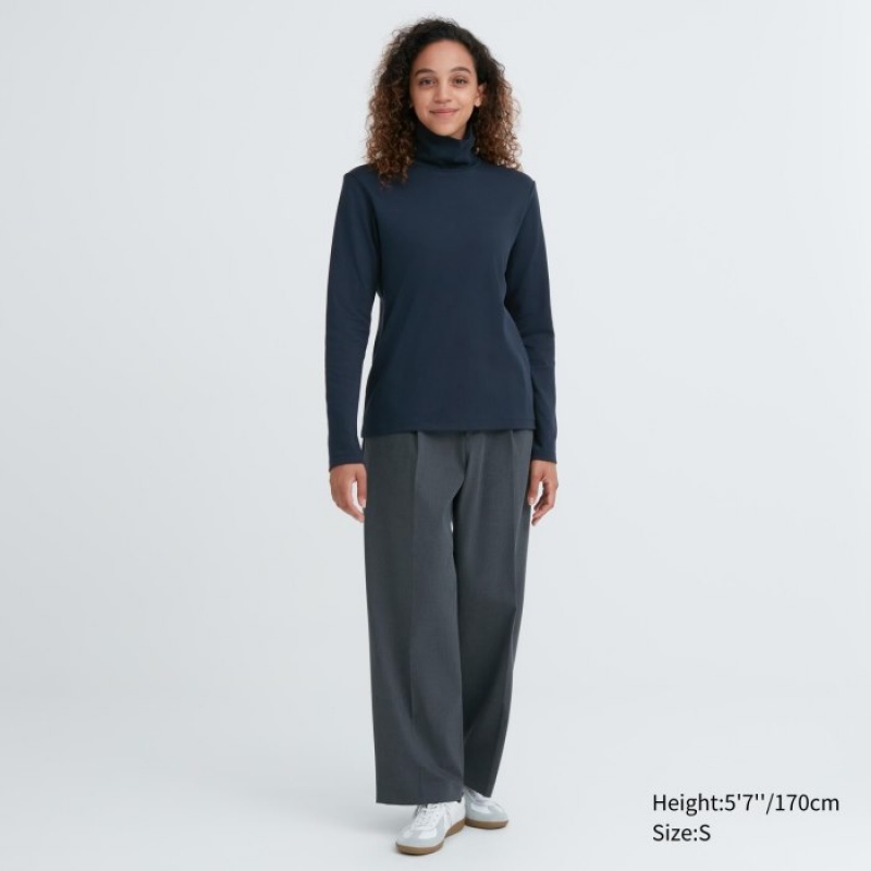 Camiseta Uniqlo Smooth Stretch Cotton Turtleneck Long-Sleeve Mujer Blancas | 5762276