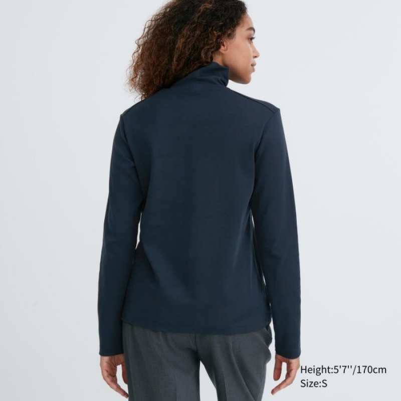 Camiseta Uniqlo Smooth Stretch Cotton Turtleneck Long-Sleeve Mujer Blancas | 5762276