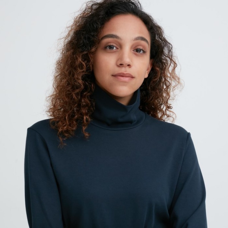 Camiseta Uniqlo Smooth Stretch Cotton Turtleneck Long-Sleeve Mujer Blancas | 5762276