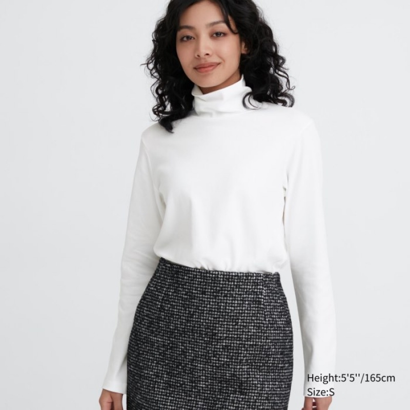 Camiseta Uniqlo Smooth Stretch Cotton Turtleneck Long-Sleeve Mujer Blancas | 5762276