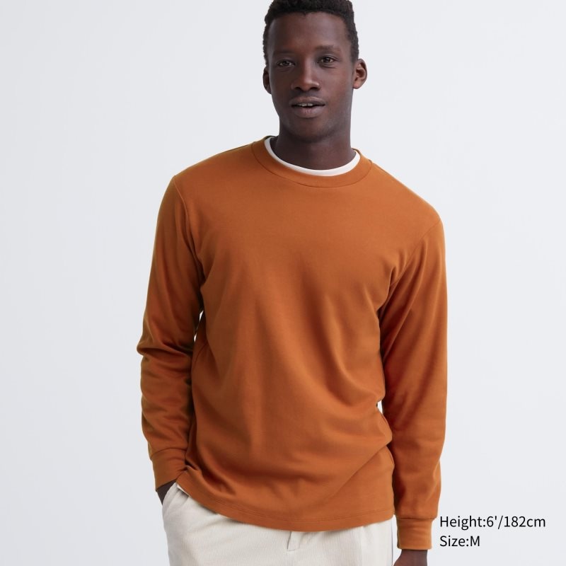 Camiseta Uniqlo Soft Brushed Crew Neck Long-sleeve Hombre Naranjas | 8441424