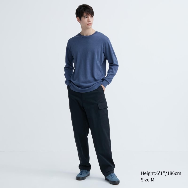 Camiseta Uniqlo Soft Brushed Crew Neck Long-sleeve Hombre Azules | 202744