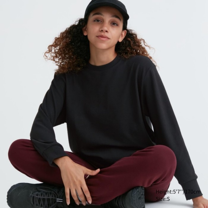 Camiseta Uniqlo Soft Knitted Fleece Crew Neck Long-Sleeve Mujer Negras | 5084860