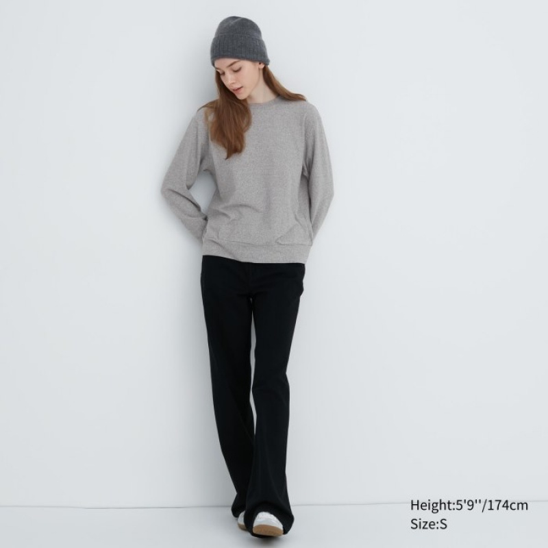 Camiseta Uniqlo Soft Knitted Fleece Crew Neck Long-Sleeve Mujer Moradas | 9657246