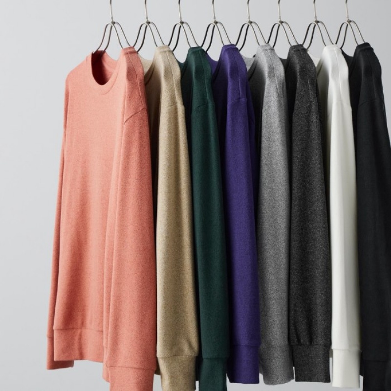 Camiseta Uniqlo Soft Knitted Fleece Crew Neck Long-Sleeve Mujer Moradas | 9657246