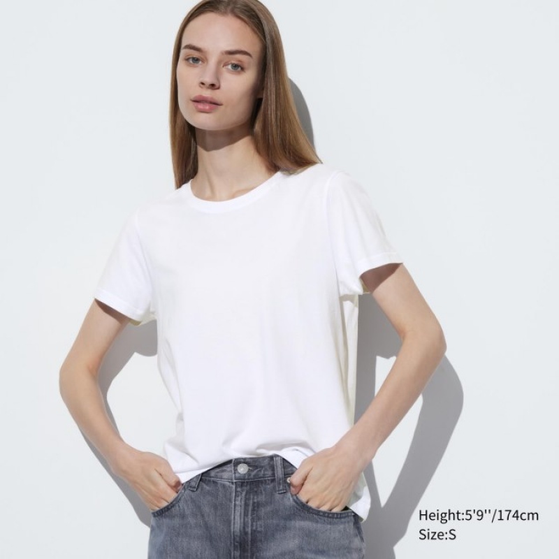 Camiseta Uniqlo Supima Cotton Crew Neck Short Sleeve Mujer Blancas | 5058578
