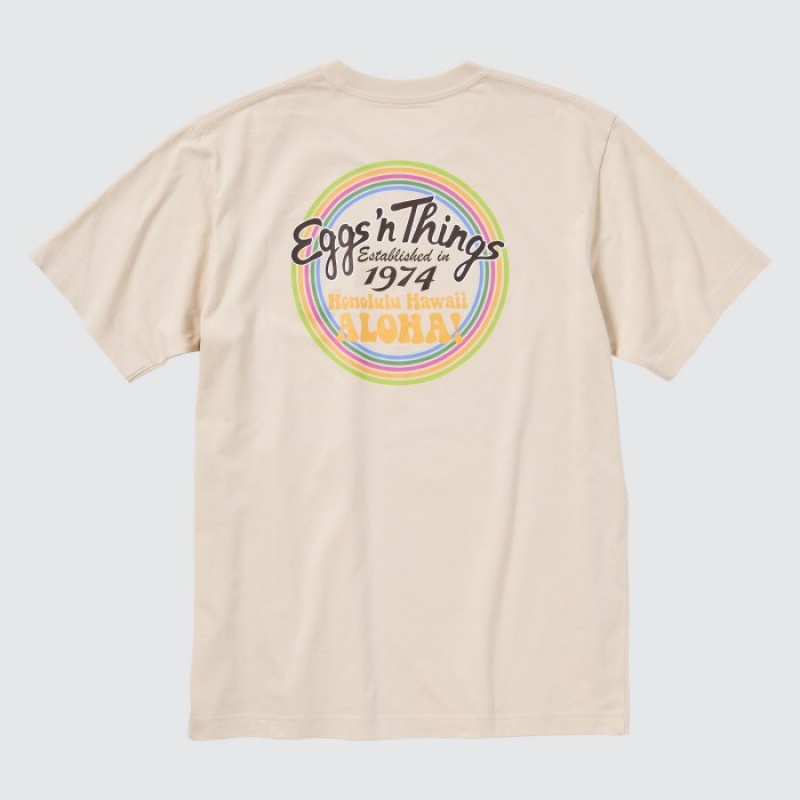 Camiseta Uniqlo The Brands Hawaii UT Short-Sleeve Eggs 'n Things Mujer Beige | 5215930