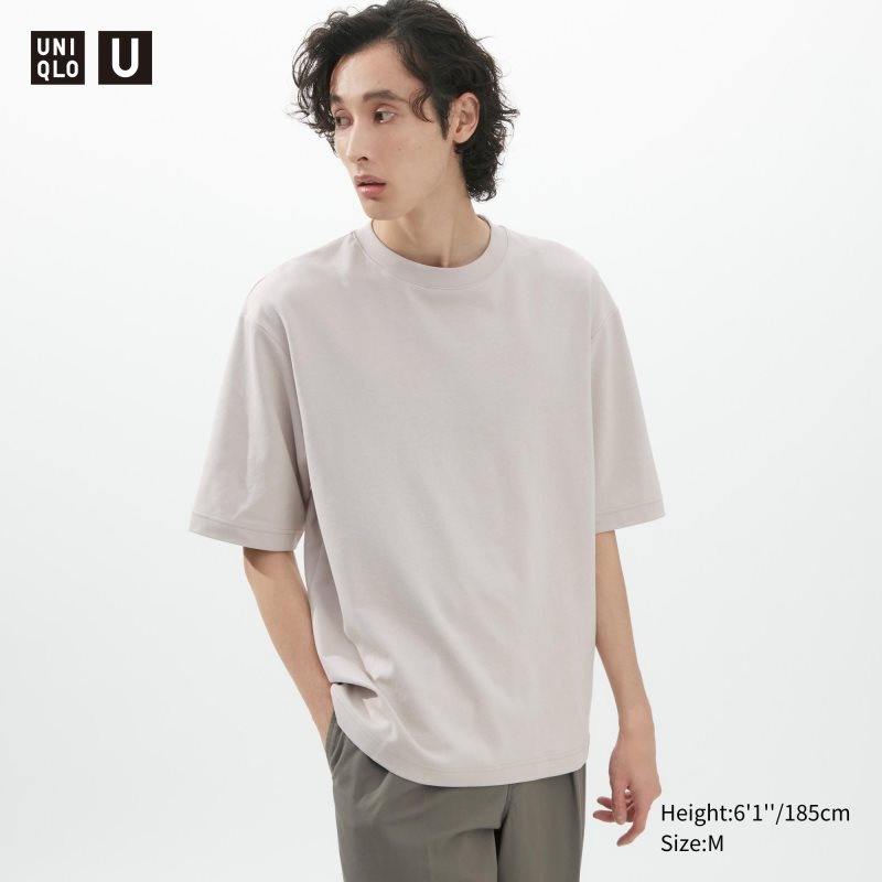 Camiseta Uniqlo U AIRism Cotton Oversized Crew Neck Half-Sleeve Hombre Gris | 1775183