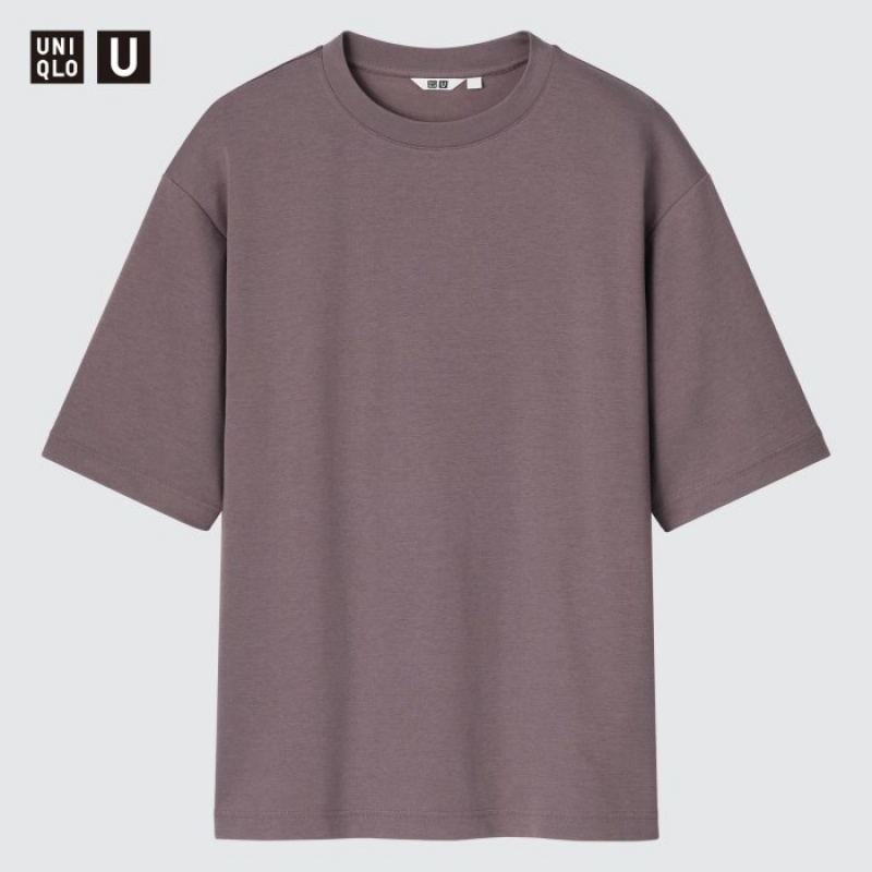 Camiseta Uniqlo U AIRism Cotton Oversized Crew Neck Half-Sleeve Mujer Moradas | 1388078