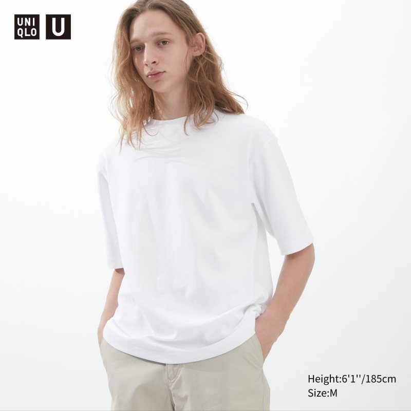 Camiseta Uniqlo U AIRism Cotton Oversized Crew Neck Half-Sleeve Hombre Blancas | 1846065