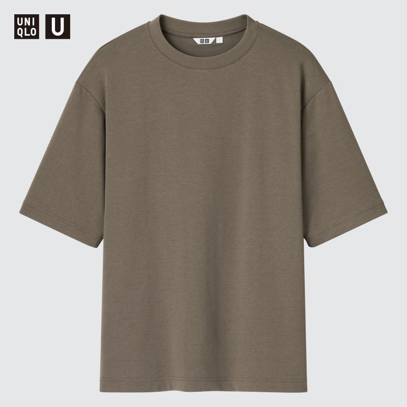 Camiseta Uniqlo U AIRism Cotton Oversized Crew Neck Half-Sleeve Hombre Marrones | 8315008