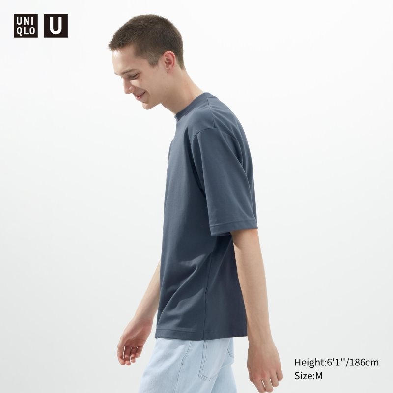Camiseta Uniqlo U AIRism Cotton Oversized Crew Neck Half-Sleeve Hombre Azules | 148843