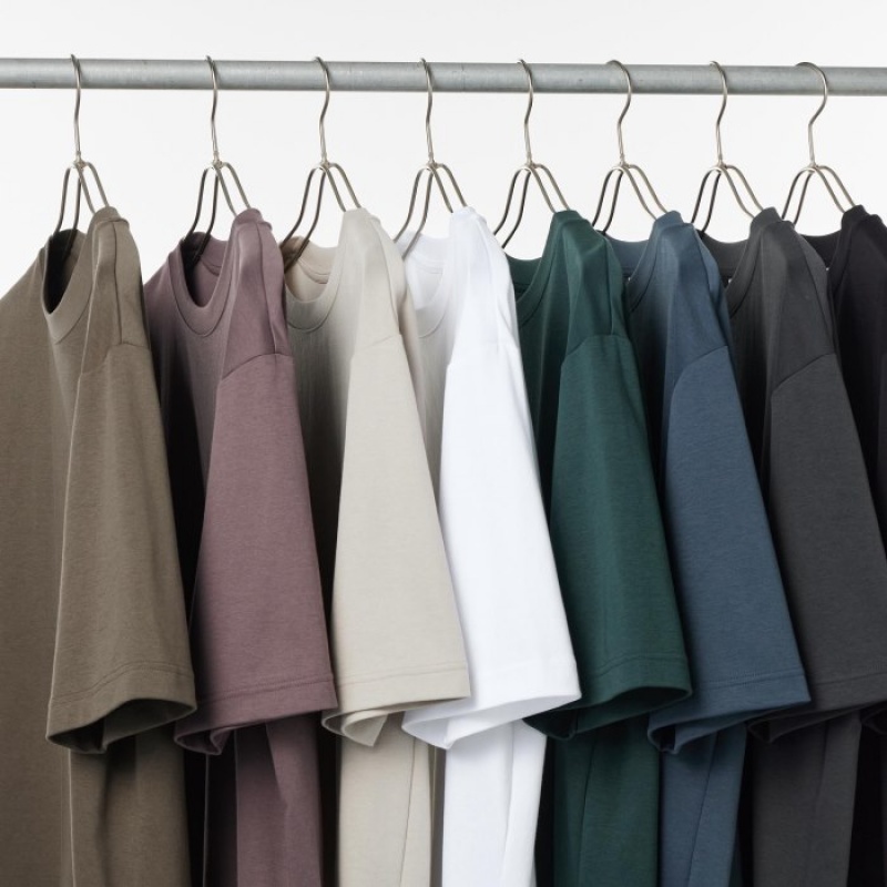 Camiseta Uniqlo U AIRism Cotton Oversized Crew Neck Half-Sleeve Mujer Moradas | 2591837