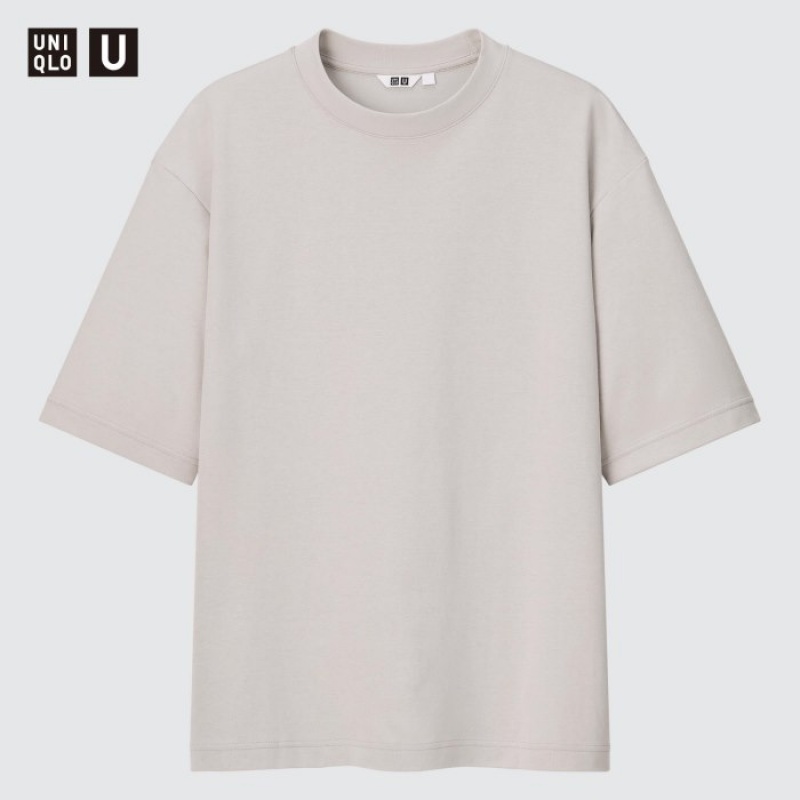 Camiseta Uniqlo U AIRism Cotton Oversized Crew Neck Half-Sleeve Mujer Moradas | 2591837