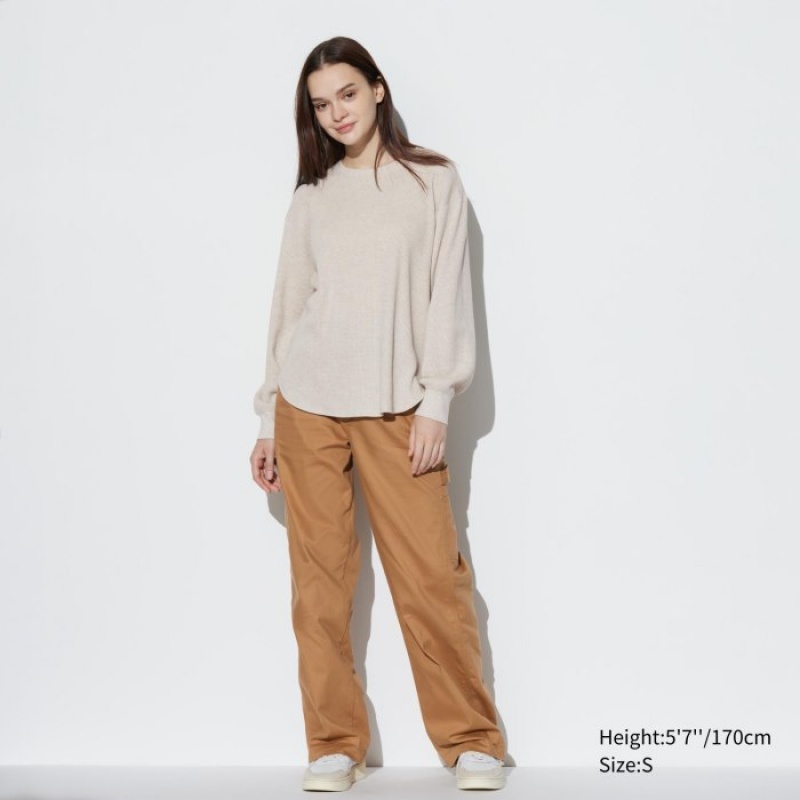 Camiseta Uniqlo Waffle Crew Neck Long-Sleeve Mujer Rosas | 5557108
