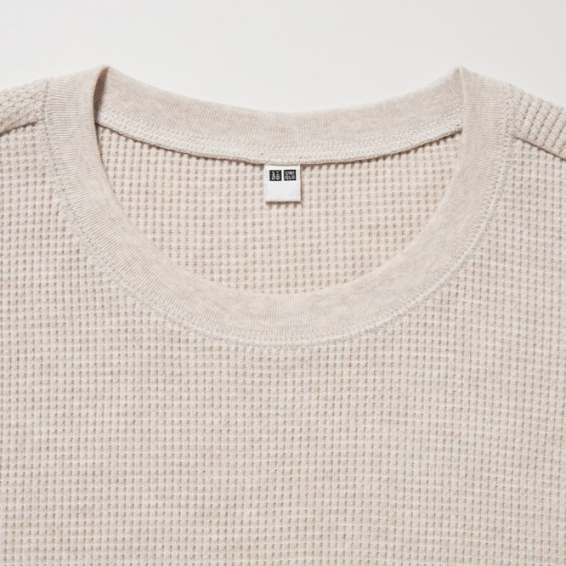 Camiseta Uniqlo Waffle Crew Neck Long-Sleeve Mujer Rosas | 5557108
