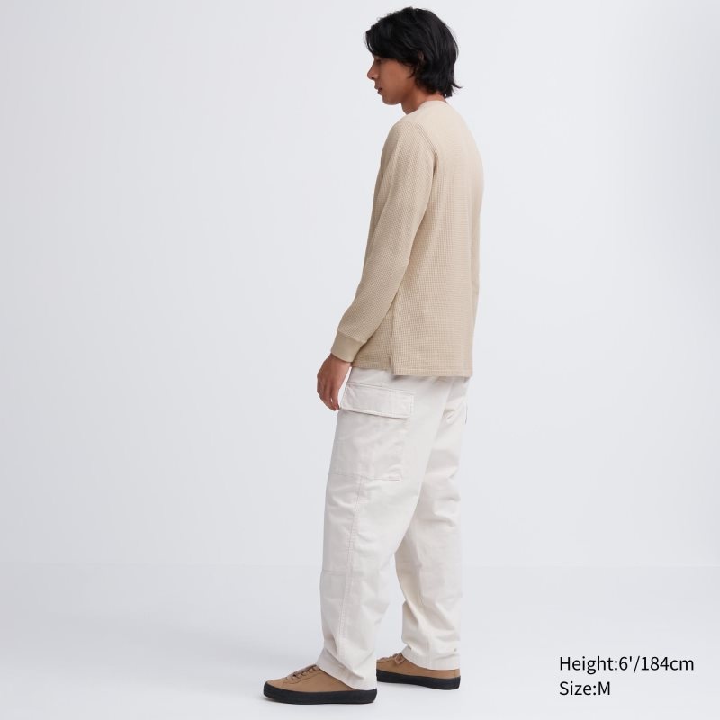 Camiseta Uniqlo Waffle Crew Neck Long-Sleeve Hombre Beige | 8821289