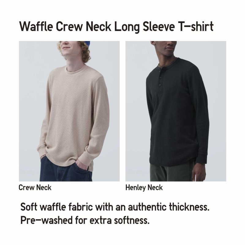 Camiseta Uniqlo Waffle Crew Neck Long-Sleeve Hombre Beige | 8821289